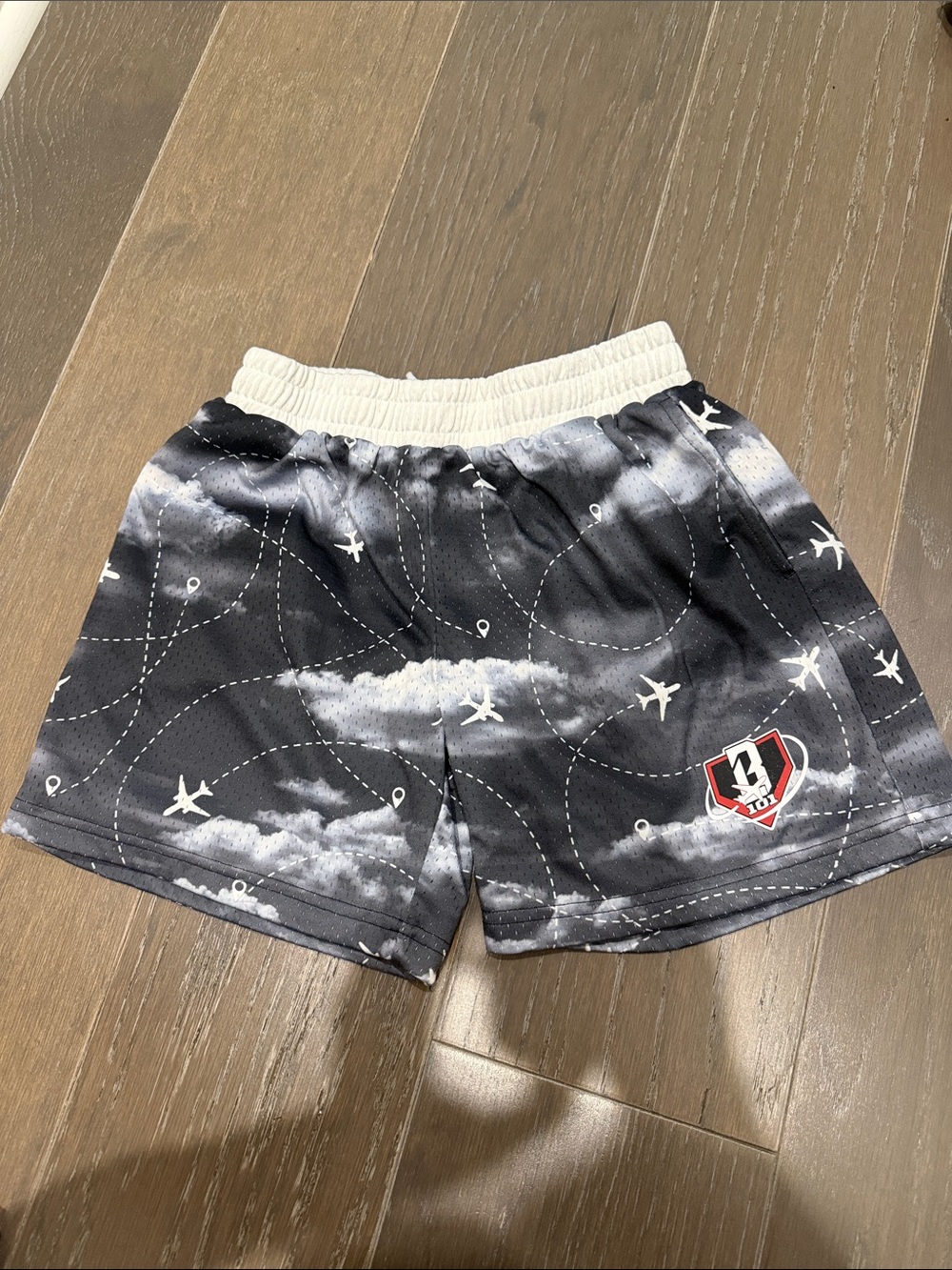 Baseball Lifestyle 101 YM Kids Black Cloud & Airplane Print Shorts